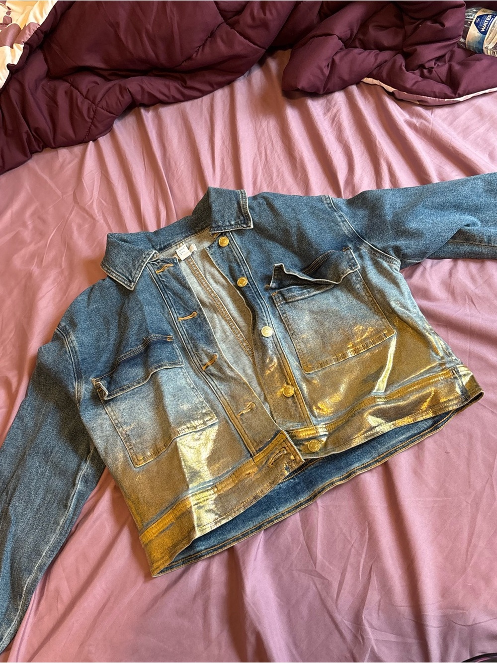 Forever 21 Blue Denim Jacket with Gold Stitching